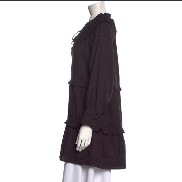 Cleobella- Black Longsleeve Ruffle VNeckline Tassel Tie Mini Dress - Picture 2 of 7